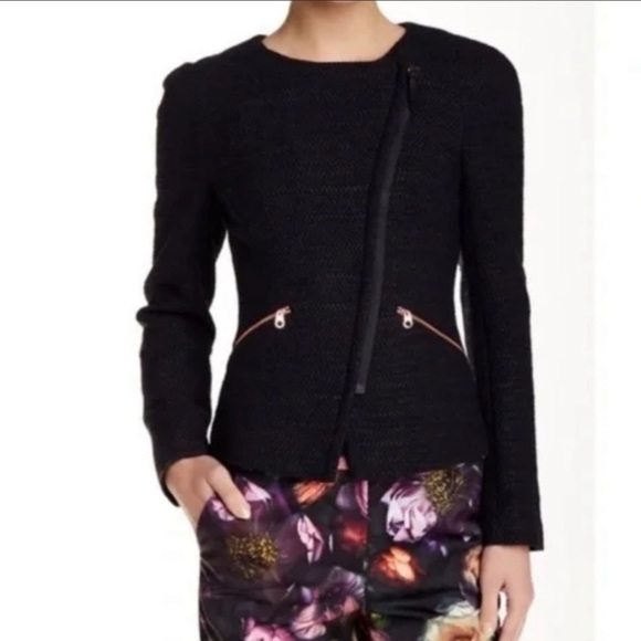 Ted Baker London Ayeleen Textured Jacket Black Tweed Size 3 Medium - Picture 1 of 16